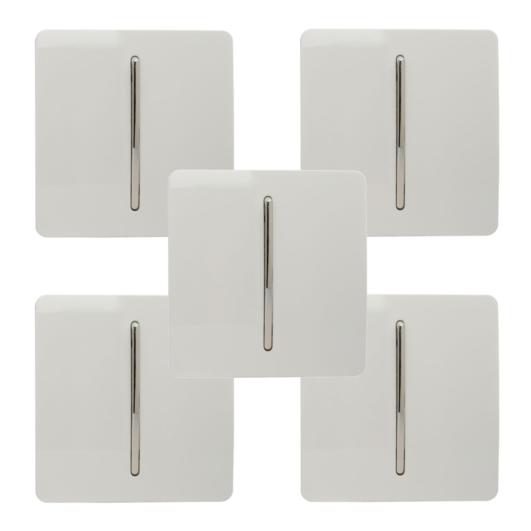 Trendi Modern 1 Gang 1 or 2 way Screwless Rocker Light Switch in Ice White (Pack of 5)