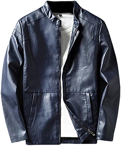 LIERDAR Men's Winter Fashion Faux Leather Jacket Slim Fit Dark Blue XS