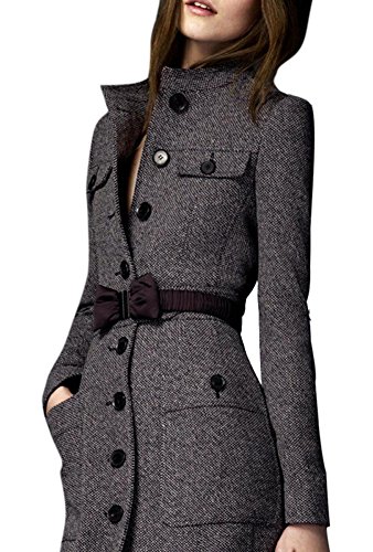 Enlishop Women Black Long Winter Wool Coats Double Breasted Jackets With Belt Enlishop Women Black Long Winter Wool Coats Double Breasted Jackets With Belt