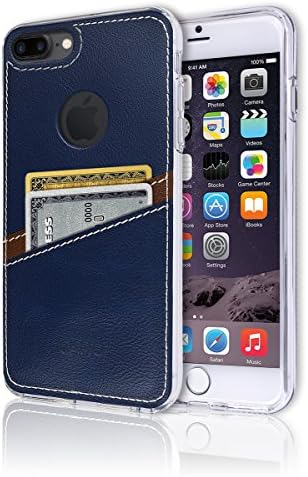 iPhone8 Plus / 7 Plus [Leather Back Cover] [Wallet Case] [2 Card Holder] Soft Slim Fit Hybrid Polyurethane TPU Flexible Bumper Slot Lightweight Shock Absorbing Protection Apple iPhone8+ / 7+ (Navy)