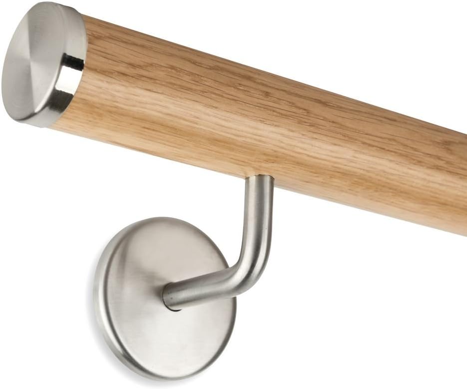 Oak Handrail Set 45mm Length 1500mm Including Stainless Steel End Caps