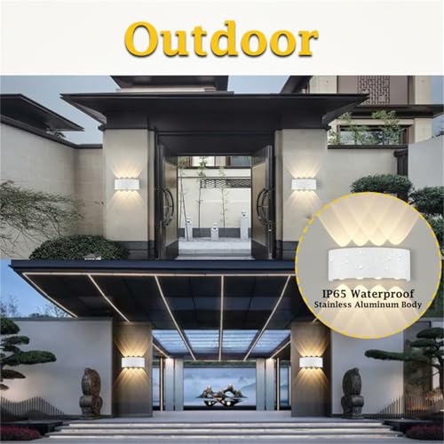 CANMEIJIA Outdoor and Indoor LED Wall Light 8 W, Waterproof Wall Lamp IP65 Warm White 3000 K, Modern Aluminium Up Down for Garden, Living Room, Hallway and Terrace, Pack of 2, 22 cm