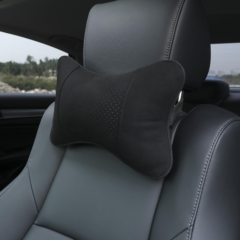 Photo 1 of NETSEY Car Neck Pillow, Soft Suede Leather Car Headrest for Driving with Adjustable Strap (Black, Pack of 1)