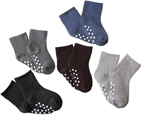 Toddler Kids Winter Cotton Socks Boys Girls Athletic Non Slip Crew Socks For 0M-13 Year Old -5 Pack