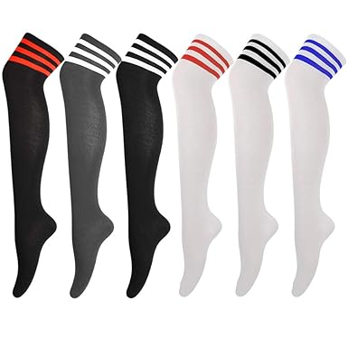 TUPARKA 6 pares por encima de la rodilla Calcetines altos Muslo Medias altas con rayas,