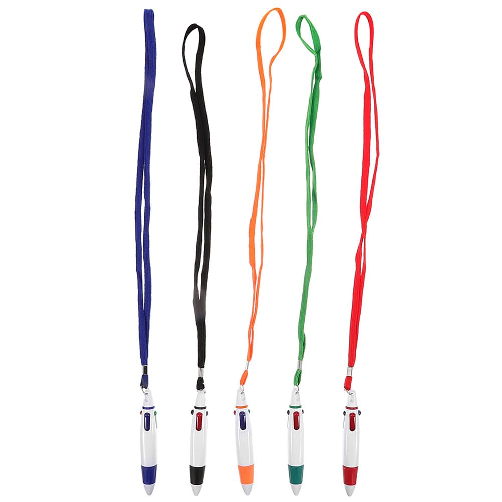 MAGICLULU Four-Color Ballpoint Pen with Neck Lanyard Retractable Multi Colour Pen Set 10Pcs Portable Writing Pens for Office School Home Use