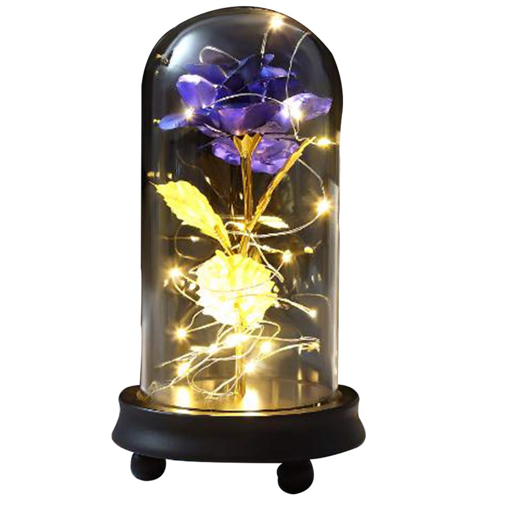 ZYTC Valentine's Day Rose Flower Light Gold Leaf Glass Lampshade Led Warm Light with Handmade Artificial Suitable for Wedding Decoratio Get Together DIY Gifts for Couples' Anniversary (Blue Gold)