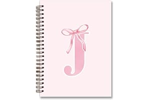 foedor Coquette Trendy Preppy Pink Bow Spiral Notebook,Initial J Journal Personalized Teen Girl Gifts,Monogrammed Gifts for Women Teen Girl,College Ruled Hardcover Spiral Notebook 5.5 x 8.3
