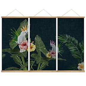 Hanging Poster NO Magnetic Wooden Framed,Green Leaves,Beautiful Flowers Home Wall Canvas Prints Decoration Ready to Hang - 18"x36"x3 Panels