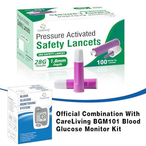 Safety Lancets, 100 Count Sterile, Pressure Activated Activation, 28 Gauge Needle, 1.8 mm,Single-Use, Gentle for Comfortable Testing