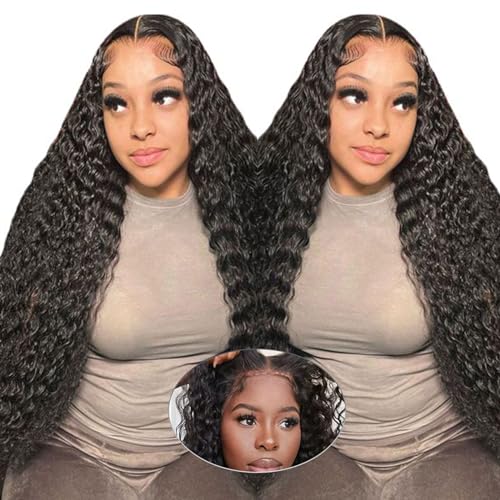 bunGiol 13X6 Glueless Wigs Human Hair Pre Plucked Pre Cut 26 Inch Deep Wave Lace Front Wigs Human Hair Glueless Brazilian Virgin Hd Transparent Lace Frontal Wigs Human Hair Black Women 180% Density