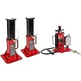 BIG RED ATZ120005R Torin Heavy Duty Pin Type Professional Car Jack Stand, Red, 1 Pair & TA92006 Torin Pneumatic Air Hydraulic Bottle Jack with Manual Hand Pump, 20 Ton (40,000 lb), Red