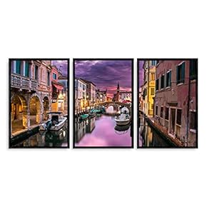 3 Piece Framed Canvas Wall Art for Living Room, Bedroom Italy City Landscape Canvas Prints for Modern Home Decoration Ready to Hang - 16"x24"x3 Panels