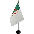 AZ FLAG - Algeria Table Flag 4'' x 6'' - Algerian Mini Desk Flag 100% Polyester 15 x 10 cm with 10'' Pole - Golden Spear