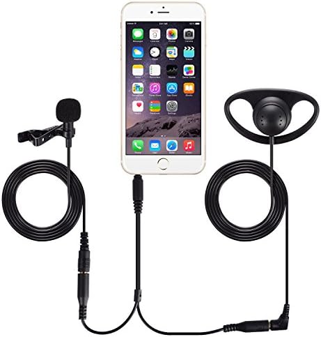Omnidirectional Lavalier Microphone, Punasi Lavalier Microphone with Single-Ear Headset and Dual TRS Headset &amp; Microphone Adapter