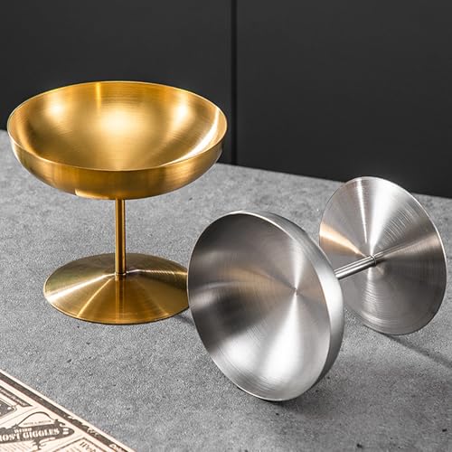 Flylin Ice Cream Cup, Stainless Steel Dessert Dish Sauce Bowls Cups for Salad Fruit Pudding, Round Tall Footed Yogurt Snack Candy Cups for Christmas Party (Gold, 150ml)