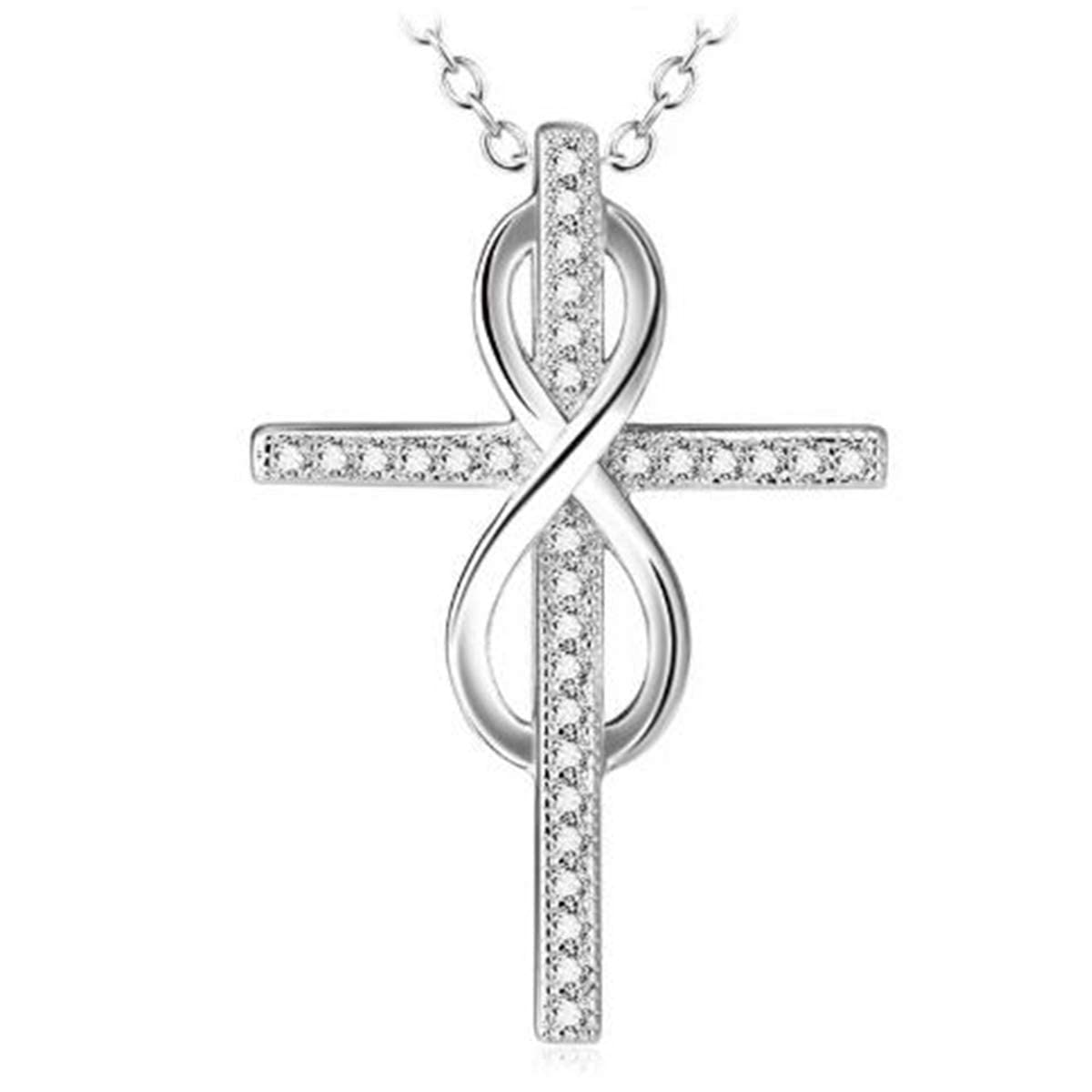 Cross Necklace for Women Angel wings Pendant Celtic Chain Heart Crucifix Infinity Jewelry Men Girls Teens (Silver B)