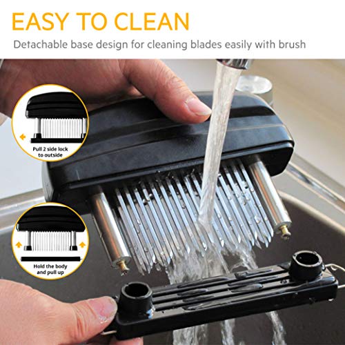 Elabo Kitchen Meat Tenderizer Sets - Heavy Duty Manual Hammer Mallet Tool and Meat Tenderizer Needle Tool with 48 Stainless Steel Sharp Blades For Steak, Chicken, Fish, Pork, Beef, Veal