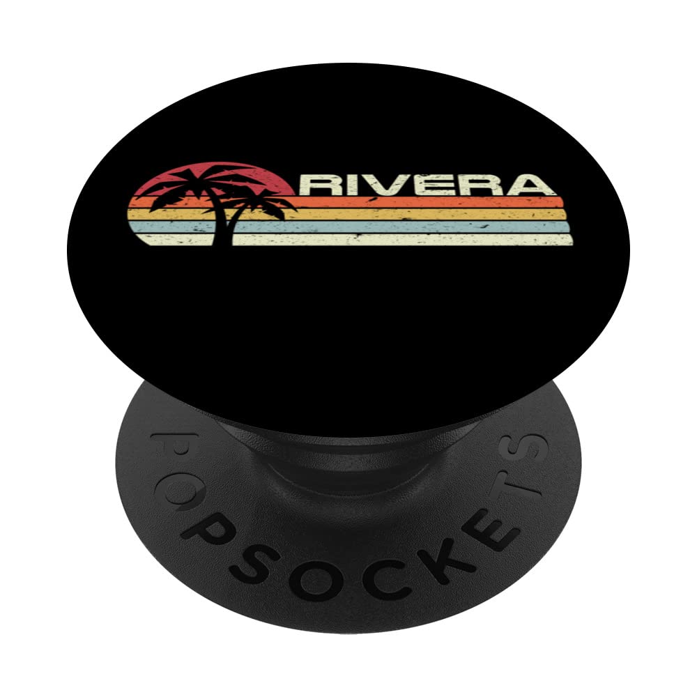 Rivera Surname 80s 90s Vintage Sunset with Palm Trees PopSockets Swappable PopGrip