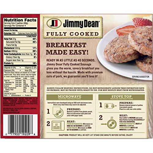 Jimmy Dean Fully Cooked Original Pork Sausage Patties, 8 Count Pricepulse