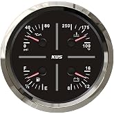 KUS Universal 4 in 1 Multifunctional Gauge 12V Oil Pressure Fuel Level Water Temp Voltmeter 110mm Dimension with Backlight