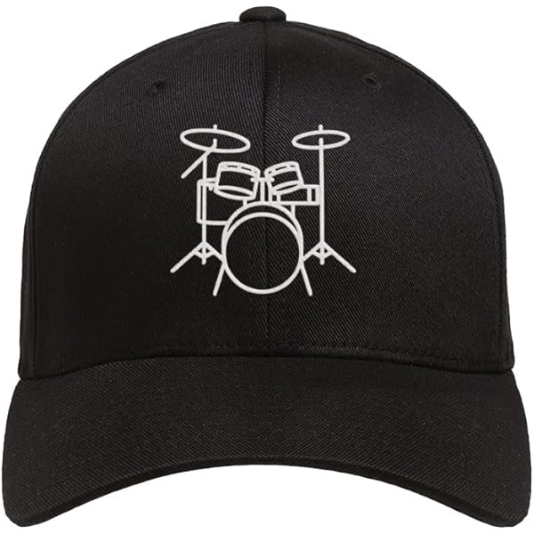 Drum Set Embroidered Baseball Cap - Cotton Adjustable Strapback Hat For Men & Women, Black