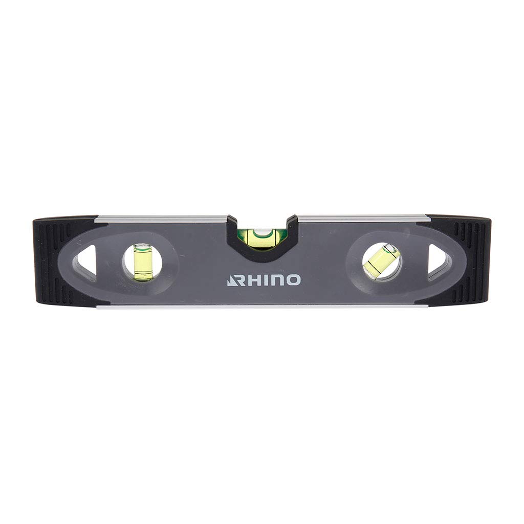 RHINO 48682 Water Level 230 mm Bubble 230 mm - Torpedo Level with 3 Vials - Length 230 mm - Designed for Hard-to-Reach Spaces, confined on Construction Sites, NC