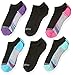 Fruit of the Loom Girls' Little Everyday Active No Show Athletic Socks (6 Pack), Black, Shoe Size: 10.5-4 primary
