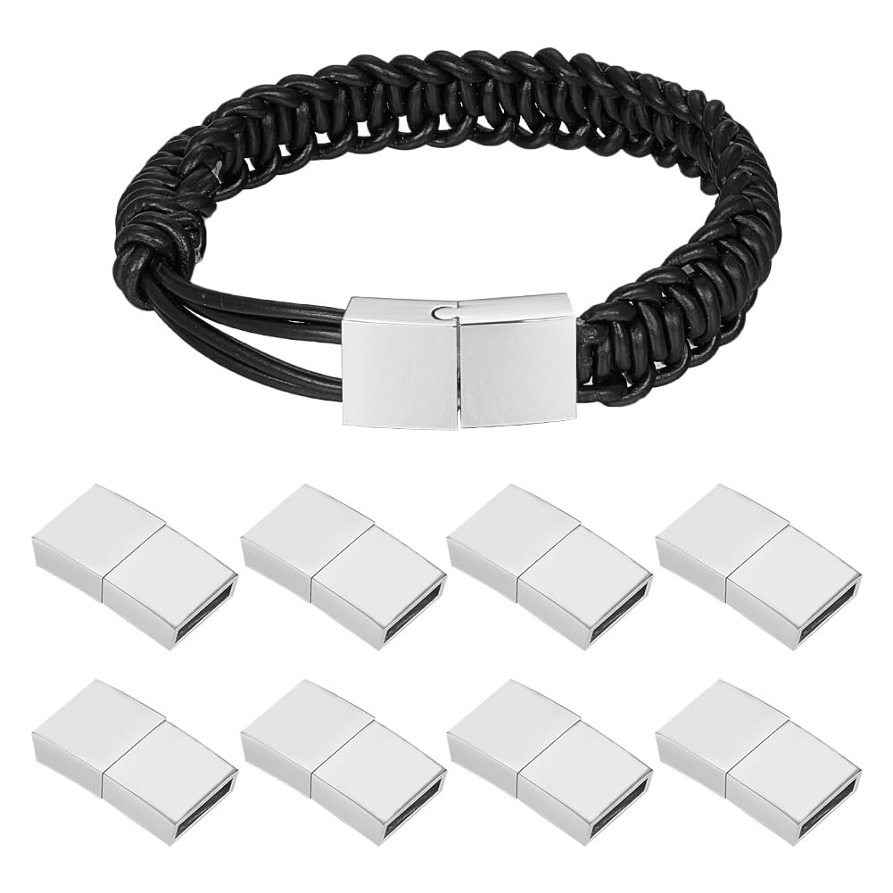 UNICRAFTALE 10 Sets 22x11x5mm Rectangle Stainless Steel Magnetic Bracelet Clasp Bulk Magnetic Buckle Leather Closure End Caps with Locking Mechanism for Bracelet Watch Jewelry Making
