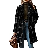 chouyatou Women's Winter Notched Collar Plaid Wool Trench Coat Button Down Mid Long Overcoat Outerwear