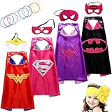 Lazu Superhero Dress Up Costumes Girls Capes and Masks set of 4 with Silicone Glow Bracelet and Hair Band