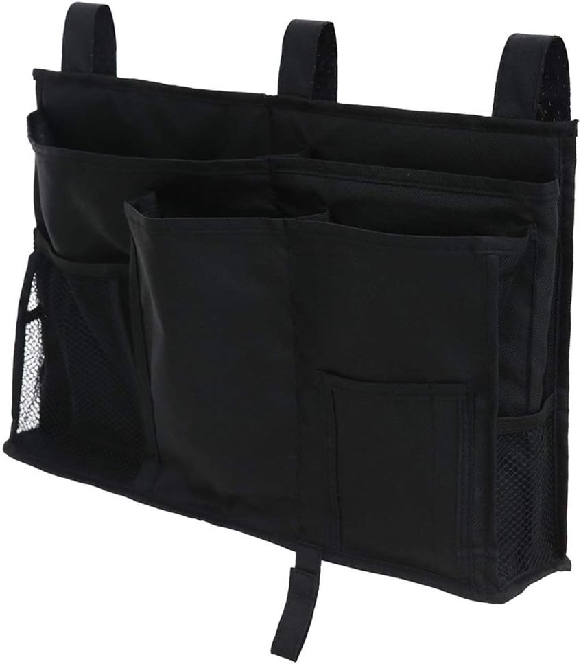 BETTERLE Bedside Storage Bag Caddy Hanging Organizer, Multipurpose Bed Hanging Pocket Organiser Holder Container Storage Bags for Headboards, Bed Rails, Dorm Rooms, Bunk Beds, Hospital Beds (Black)