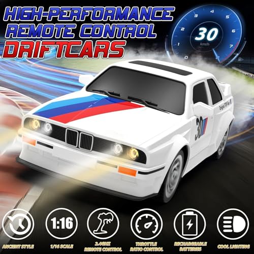 1:16 Scale High Speed RC Drift Car 4WD Remote Control Racing Car with LED Lights, 2 Rechargeable Batteries, RTR Ready to Run Electric Drift Car Toy for Kids and Adults Gifts