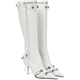 XEYANFYS Women's Knee High Boots White Sexy Pointed Toe Boots Fashion Stilettos High Heel Shark Boots Side Zipper for Theme Parties, 6, White