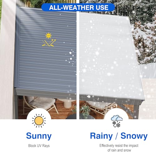 Domi 8x10FT Lean to Gazebo, Outdoor Hardtop Wall Mounted Gazebo with Sloping Galvanized Steel Roof, Upgraded Heavy Duty Mounted Shelter with Drainage System for Deck, Porch, Backyard, Grey