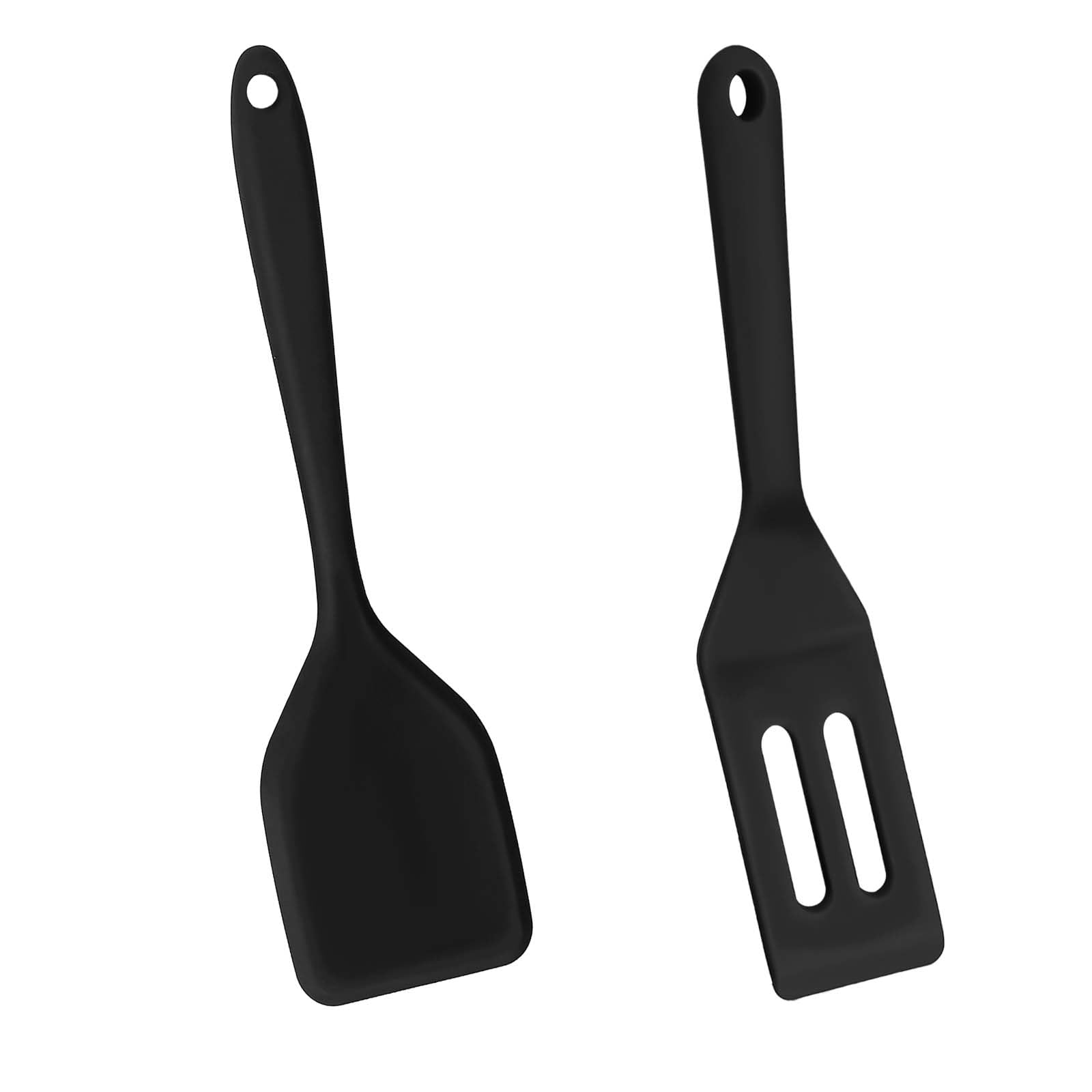 2 Pack Small Spatula for Cooking Mini Silicone Turner Slotted Spatulas Mini Nonstick Silicone Serve Turner Heat Resistant Cookie Slotted Spatula (Black)