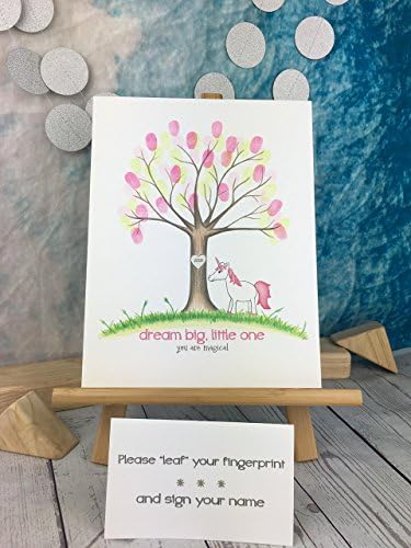 Customizable fingerprint tree with a pink and white unicorn