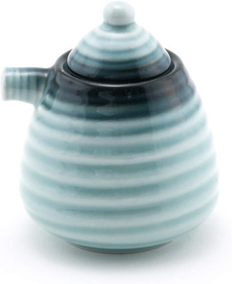 Happy Sales HSSD-LTBL05, Japanese Style Earthenware Ceramic Oil Dispenser Ponzu Vinegar Dispenser Shoyu Soy Sauce Dispenser With Lid, 5 fl oz, (LT. Blue)