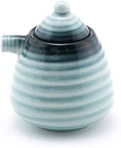 Happy Sales HSSD-LTBL05, Japanese Style Earthenware Ceramic Oil Dispenser Ponzu Vinegar Dispenser Shoyu Soy Sauce Dispenser With Lid, 5 fl oz, (LT. Blue)