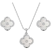 MAARRING Four Leaf Clover Necklace and Earring Set Mother of Pearl Jewelry Set for Women With Gift Box