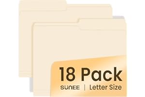 SUNEE File Folders, 18 Pack Manilla Folders 8.5 x 11, 1/2 Cut Tab for Easy Labeling and Organization, Durable Standard Paper for Home, Office, School Filing