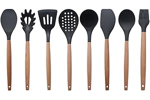 NULYLU Silicone BBQ Basting Brush Wood Handle, Kitchen Baking Utensil that Grabs Sauce and Resists Shedding