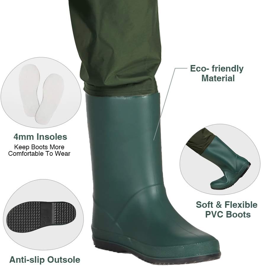 TIDEWE Chest Waders for Kids, Waterproof Youth Waders with Boot Hanger, Lightweight Durable PVC Kids Chest Waders with Boot for Fishing & Hunting (Green) : Sports & Outdoors