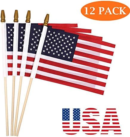 KIMIOX American Stick Flags, 4”x6” Pack of 12, 4th of July Decorations American Handheld Flag Wood Picks - USA Flag Picks