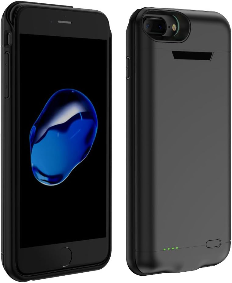 Leaber 8200mAh Battery Case For Both Iphone 7(S) Plus and Iphone 6(S) Plus 5.5" Slim Case Rechargeable Portable Charger Case External Battery Backup Case Cover with 4 LED Lights (Black)