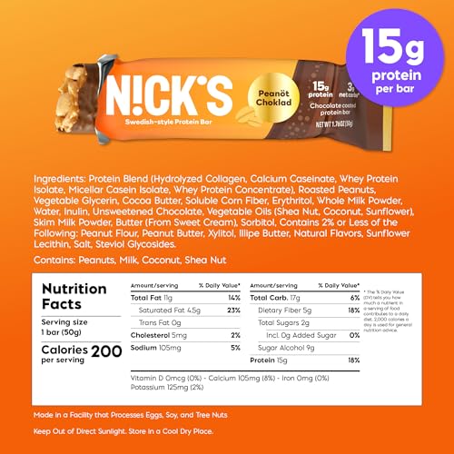 NICKS PROTEIN BARS CHOCOLATE PEANUT | 15G PROTEIN | 200 CALORIES | LOW CARB KETO FRIENDLY SNACKS NO ADDED SUGAR (MULTIPACK 12 BARS X 50G)