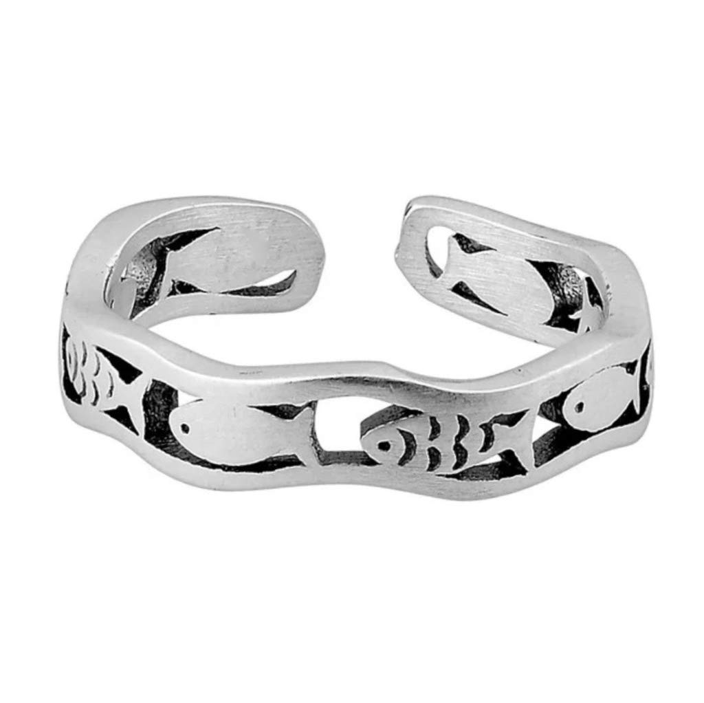 Iszie 925 Sterling Silver Lucky Retro Adjustable Fish Vintage Design Open Fashion Ring for Women
