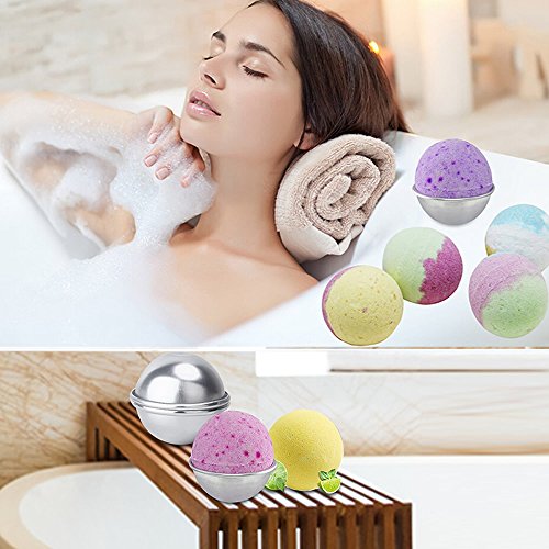 DIY Metal Bath Bomb Mold Kits, 12 pcs 3 Size with Baking Stickers Soap Molds Large & Small Bomb Molds Round Molds Fits for Crafting Your Homemade Own Fizzles by Meiso