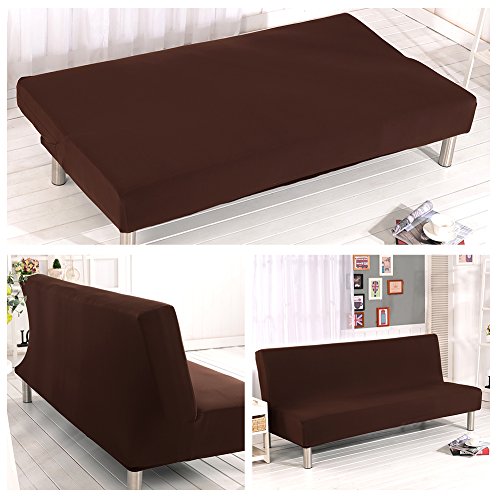Aneil Sofa Bed Cover Futon Slipcover Solid Color Full Folding Elastic Armless 80 x 50 in (Coffee) - Thumbnail 3