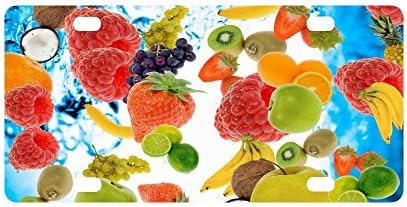 12 X 6 inches Durable License Plate Frame Metal Personalized Car Tag, Colorful Fruit Grapes and Cherries, Strawberry, Oranges (4 Holes)